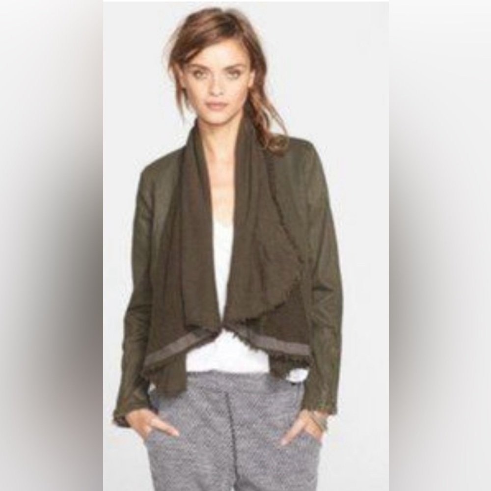 Free People Drape Front Coated Jacket Black Moto Waxed Denim - Picture 3 of 7